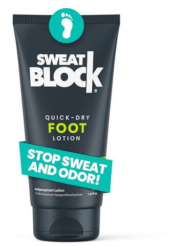 SweatBlock Antiperspirant Foot Lotion for Men & Women - Quick-Dry Hyperhidrosis Aid to Stop Excessive Sweating - Reduce Foot Odor - Non-Irritating - Dermatologist Tested - Travel Size 1.69 fl oz