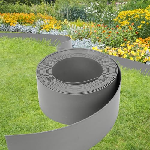 Randaco Bordure de pelouse, en plastique, gris, longueur 50 m, hauteur 14 cm, pavé de jardin, en plastique 100 % recyclé, empêche la pousse du gazon