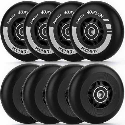 AOWESM Inline Skate Wheels, Outdoor & Indoor, 85A, 8-Pack (Black, 72mm)