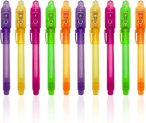 UAKZMNE Invisible Ink Pen, 10 PCS Invisible Ink Pens with UV Light for kids, Spy Pen Magic Marker Kid Pens For Secret Message, Kids Halloween Goodies Bags Toy
