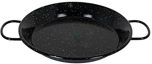 Tradineur - Paellera valenciana esmaltada - Fabricado en España - Apta para gas, vitrocerámica, cocina eléctrica y lavavajillas (Negro, Ø 28 cm)