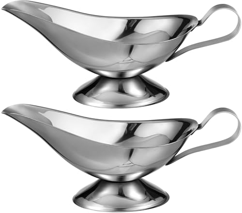 Set of 2 Stainless Steel Gravy Boats, 10oz / 280ml Sauce Jugs for Christmas Dinner, Sunday Roasts, Cream & Custard