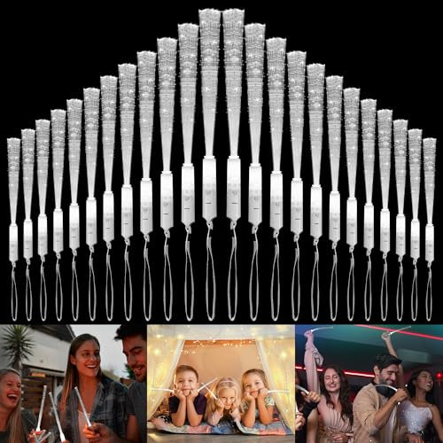 JIZZU 24 Pezzi Bacchetta in Fibra Ottica a LED, Lampeggianti LED Illuminano le Bacchette Bastoncini Luminosi 3 Blink Mode per Bomboniere, Forniture per Matrimoni, Compleanni