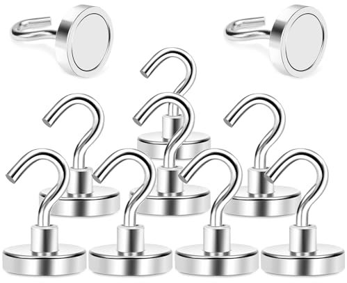 Dawumin 8 PCS Crochet Aimanté, Crochet Aimanté Puissant 22kg, 25mm Aimant Crochet Puissant, Aimant avec Crochet pour Cuisine, Réfrigérateur, Bureau