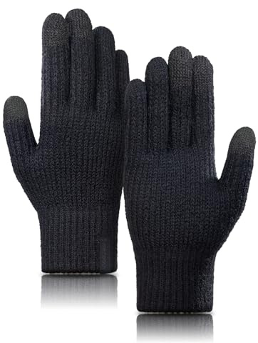 TRENDOUX Winter Gloves for Women Men Merino Wool Thick Touchscreen Fingertips for Running Driving Black M