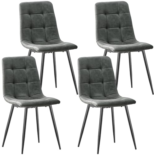 ANVOFONG Pack De 4 Sillas De Comedor,Tejido Técnico Sillas Cocina,con Base MetáLica Silla Acolchada,Sillas Salon,Adecuado para Comedores, Salones, Cocinas, Dormitorios,Gris Oscuro