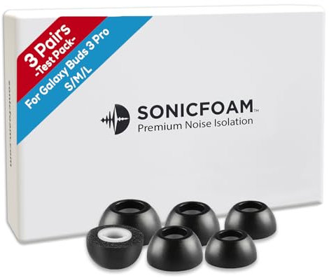 SONICFOAM Buds-3-Pro - Almohadillas de repuesto para auriculares de espuma viscoelástica Buds 3 Pro, tamaño pequeño, mediano y grande, color negro, paquete de 6 / 3 pares