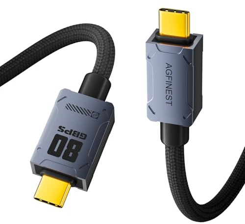 AGFINEST USB 4-kabel för Thunderbolt 5-kabel 3,94FT, 80 Gbps datasynk upp till 120 Gbps bandbreddsökning, 240 W snabbladdning 8K/6K/5K@60Hz Thunderbolt 4-kabel, kompatibel med MacBook iPhone16 iPad