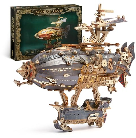 FUNPOLA LED 3D Puzzle in legno modello di dirigibile - Kit artigianale Steampunk con LED - Set di costruzione modello di dirigibile in legno per adulti (Grigio)