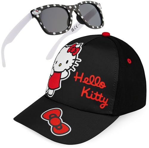 Get Trend Hello Kitty Set de Gafas de Sol y Gorra Niña Gorra Proteccion Solar Niño Gafas Sol Niña UV400 Viajes Accesorios (Negro Hello Kitty)