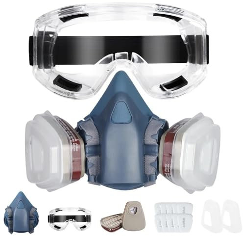 blmdz Respirator Mask with Filters, Reusable Half Face Cover Gas Mask with Safety Glasses for Painting, Woodworking,welding,coal Mine Working,chemical,machine Polishing