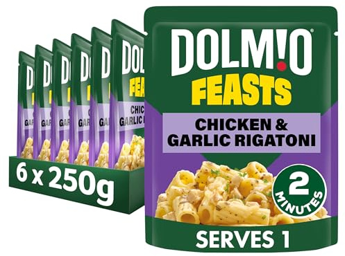 Dolmio Feasts Chicken & Garlic Rigatoni ready in 2 minutes Pasta Ready Meal serves 1 multipack 6x 250g