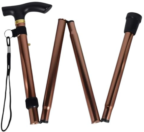 Bastone Pieghevole, Bastone da Passeggio Regolabile per Anziani e Adulti, Ausilio per la Mobilità per Uomo e Donna, Bastoncino da Viaggio Portatile con Cinturino da Polso (Marrone)