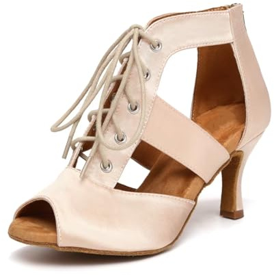 ZYXWVU Botas de Baile Latino Mujer Cordones Botines Punta Abierta | Botas de Baile Tobillo Salsa Bachata Tango Práctica Performance de Salon