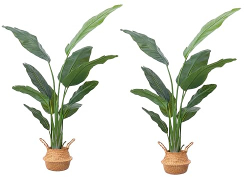 DOKKOME 160 cm konstgjord paradisfågel 2 st konstgjorda växter stora konstgjorda växter tropisk palm konst bananträd plast växt palm i kruka dekoration för vardagsrum kontor