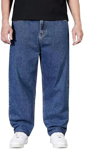 Baggy Jeans da uomo, colore nero, in denim, per il tempo libero, taglia unica, gamba larga, pantaloni da jogging dritti, pantaloni estivi con coulisse e tasche traspiranti