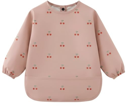 AOOTE Babero de Destete de Manga Larga,Babero con Mangas Impermeable,Babero con Mangas Bebé Manga Larga,Impermeable y Fácil de Limpiar y Lavable a Máquina,Ajuste Ajustable,Unisex para 6-12 Meses