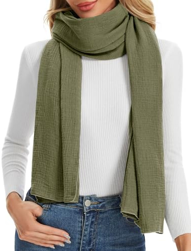 Bbonlinedress scarf dam bomullshandduk halsduk eleganta halsdukar stola axelväska multifunktionell halsduk sjal muslinduk 190 x 65 cm, Armégrön, En Storlek