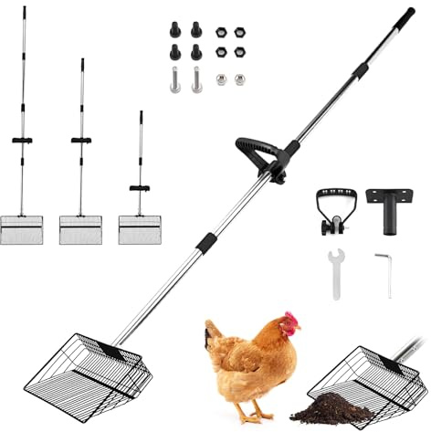 TOWEBOORY Paletta Lettiera Gatto, Paletta per Letame di Pollo Strumento per la Pulizia Degli Pala per Escrementi di Pollo con Manico Regolabile, per Giardino da Spiaggia Pollaio (A)