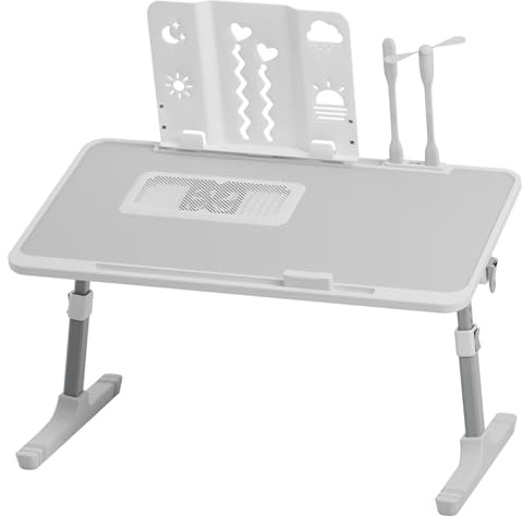 Fiauli Stort laptopbord, justerbar höjd bärbar dator rund skål, skjutställ för säng med lätt fläkt, fällbart skrivbord med USB, sängskrivbord, skjutskrivbord för sängbord storlek