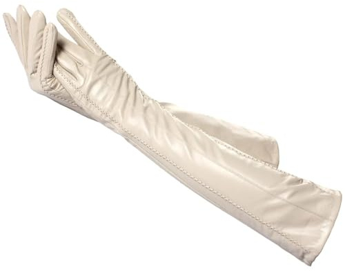 Guanti lunghi in pelle di pecora invernali da donna guanti lunghi in vera pelle di pecora, Beige, 7.5