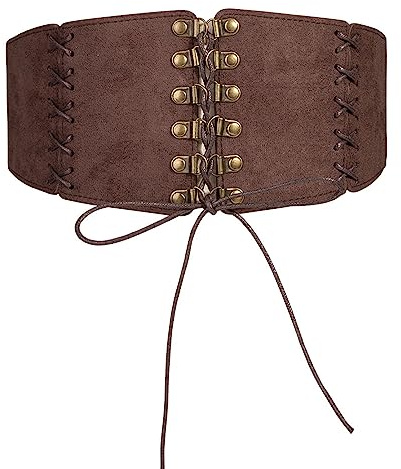 Gramigg Corset en daim pour femme - Ceinture vintage médiévale - Ceinture à lacets - Pour femme - Élastique, marron, taille unique