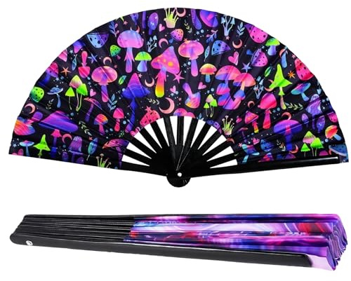 COONE 1 ventilatore fluorescente UV Kung Fu, ventilatore pieghevole a mano con bagliore al buio, ventilatore Clack per danza, festa, rave, performance, decorazione (34 cm, multicolore)