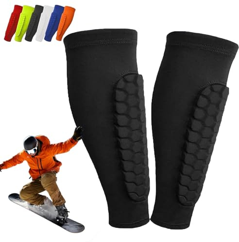 Protection Tibia Ski, Protege Tibia Ski, Chaussette Protege Tibias, Protecteurs de Tibias Élastiques Anti-Collision Longs, Structure en Nid d'abeille, pour Le Skier/Football (Noir, XL)