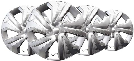 +PWR Car Parts Copricerchio 16 Road Argento, Set di 4 Unità, Universali, ABS ad Alto Impatto, Fissaggio a Pressione, Design Moderno e Ventilazione Ottimizzata