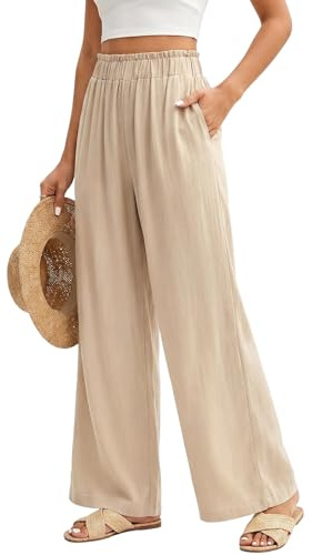 Supcomsta Women's Linen Trousers Summer Wide Leg Pants High Waisted Cotton Blend Casual Palazzo Trousers with Pockets
