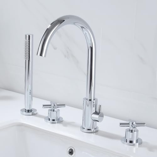 4 hål bad T duschhuvud och slang set varmt och kallt vatten mixer lyx badrumsarmaturer justerbar spray enkel installation modern design för spaupplevelse