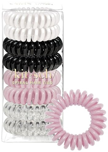 Kitsch Spiral Hair Ties for Women - Creaseless and Dent-free Coil Hair Ties | No Damage, Phone Cord Coils | Made of Flexible and Durable Plastic | Ideal for Daily Use - 8pcs Basics