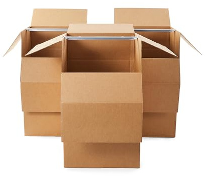 Amazon Basics Wardrobe Clothing Moving Boxes with Bar - 24 x 24 x 40, 3-Pack, Brown