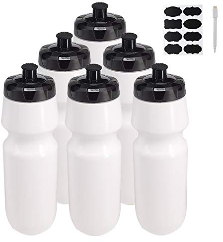 ZMCYN 6 Pack 800ML (27 oz) Sports Water Bottles Sports and Fitness Squeeze Water Bottles, Cycling Water Bottles Bike Bottle For Gym,Team- Extra Labels, 1 Pen (Dishwasher Safe)
