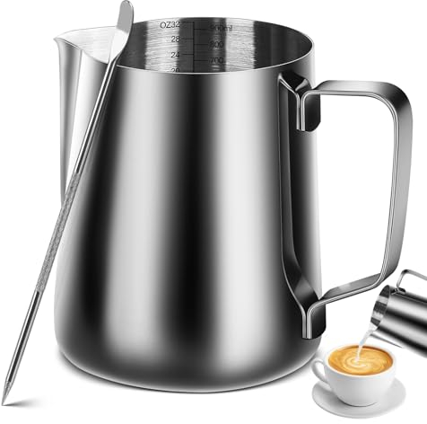 iHeartYard Espresso Milchaufschäumkrug, Edelstahl Milchaufschäumkrug 300Z/900ML Kaffee Milchaufschäumer Tasse mit Dekorierstift für Espressomaschine, Milchaufschäumer, Latte Art