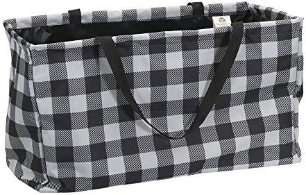 Household Essentials Black and White Plaid Krush Container All-Purpose Utility Tote