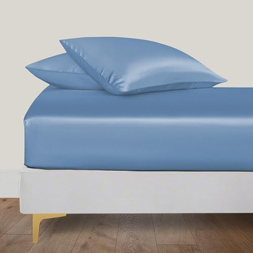LINENWALAS Emperor Fitted Sheet 200x200 cm, 100% Organic Bamboo Silk Bed Sheet for Emperor Size Bed, Up to 40 cm Deep Pocket Bottom Sheet, Soft, Cooling Hypoallergenic Bedding (Bahamas Blue)