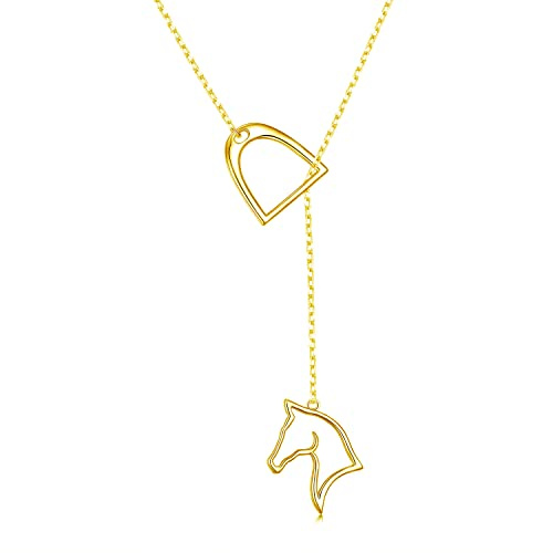 Collar de herradura de plata de ley S925 con cadena en Y, Lariat Caballo estribo joyería de regalo para mujeres y adultos, Plata esterlina, circonita