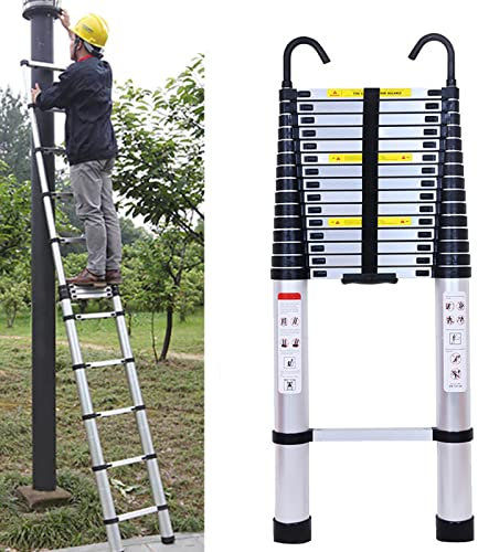 Échelle télescopique de 4,4 m avec 2 Crochets, Solide et Robuste, échelle de Grenier, échelle coulissante antidérapante, Charge de 150 kg, EN131