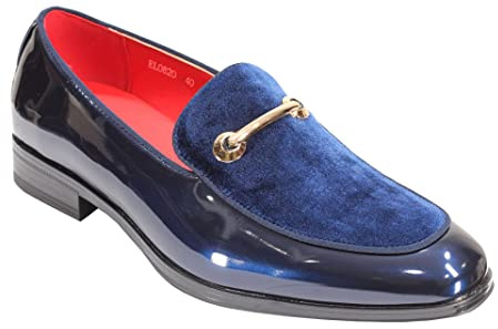 Men's Patent Leather & Velvet Upper Party Loafer Gold Buckle Dress Wedding Shoes