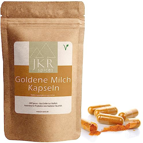 JKR Spices® 210 Stk. Goldene Milch Kapseln - 3720mg Goldene Milch Pulver je Tagesdosis - vegane Golden Milk Kapseln hochdosiert - Mit Kurkuma Ingwer Zimt und Pfeffer