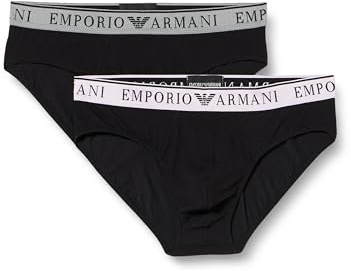 EMPORIO ARMANI Herren Stretch Cotton Endurance 2pack Briefs, Black/Black, XL (2er Pack)