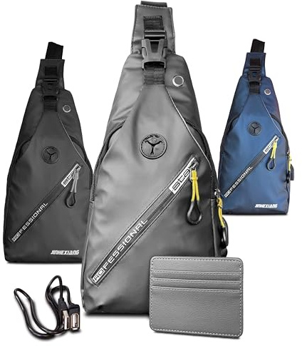TERSAM Bandolera Unisex - Bolso de Pecho - Bolso Cruzado Multiusos - Mochila Pequeña de Hombre con Puerto Usb - Bandolera ligera, Ideal para Viaje y Deporte. (Gris)