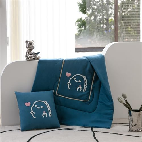 Hixingo Reisedecke und Kissen 2 in 1, Reisedecke mit Kissen Set Multifunktionale Reise Decke und Kissen 2 in 1 Weichem Flugzeug Verwandlungskissen für Urlaub, Camping (50 * 50cm,Dinosaurier-Blau)