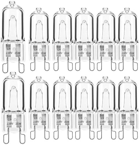 Eastrise G9 Halogen Bulbs, 25W Dimmable 220v 2700k Warm White Clear Bulbs for Table Lamps, Cabinet Light, Oven - 12 Pack