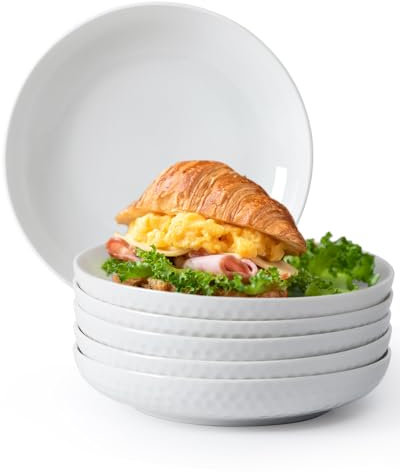 NUTRIUPS 500ml Pastateller, 20x4cm Tief Salatteller, Frühstücksteller, Keramik Dessertteller, Kuchenteller Weiss, 6 Stück