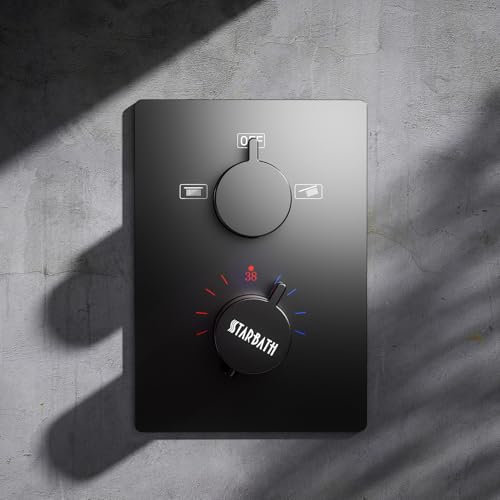 STARBATH Termostato empotrado para 2 funciones, grifo con bloqueo de seguridad (SafetyStop) a 38° termostato cuadrado, grifo mezclador para 2 consumidores