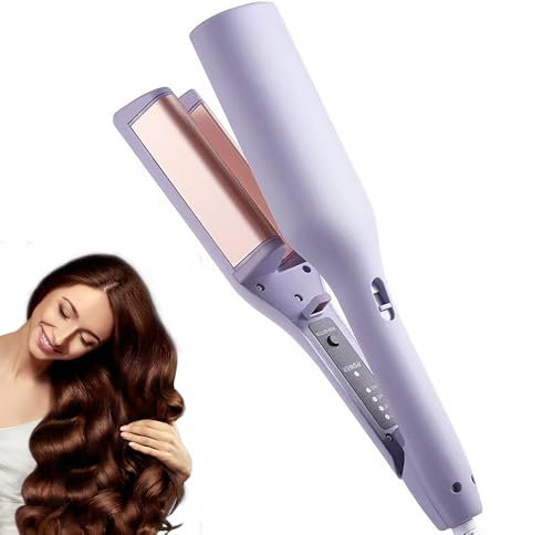 Lotvic Hair Waver, 32mm Mermaid Hair Wavers for Short/Medium/Long, V-Shaped Curler with 4 Temperature Control, Fast Heating French Wave Curling Iron for Styling (Purple)