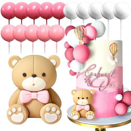 JeVenis Teddybär Tortendeko Tortendeko Taufe Mädchen Tortendeko Mädchen 1 Jahr Rosa Tortendeko Teddybär Kuchen Dekoration für Hochzeit Babyshower Geburtstag Party