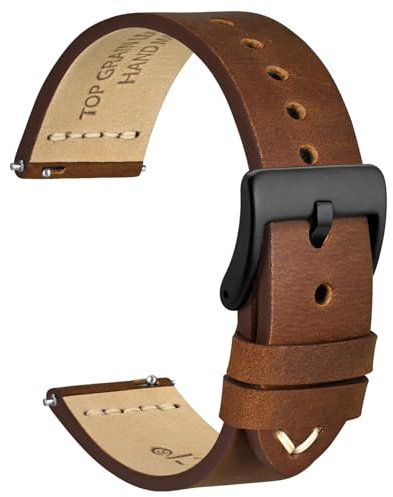 WOCCI 24mm Antico Cinturino per Orologio da Uomo, Pelle di Sella, Fibbia Nera (Marrone Caramello)
